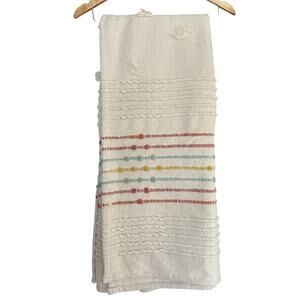 Max Studio Home Textured Throw Blanket 46x58 Boho Cream Pom Pom Stripe